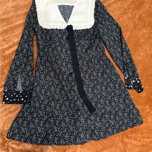 Aviva On Earth Dress Small Dot Dress Peter Pan Collar Star Long Sleeve 4 / 6